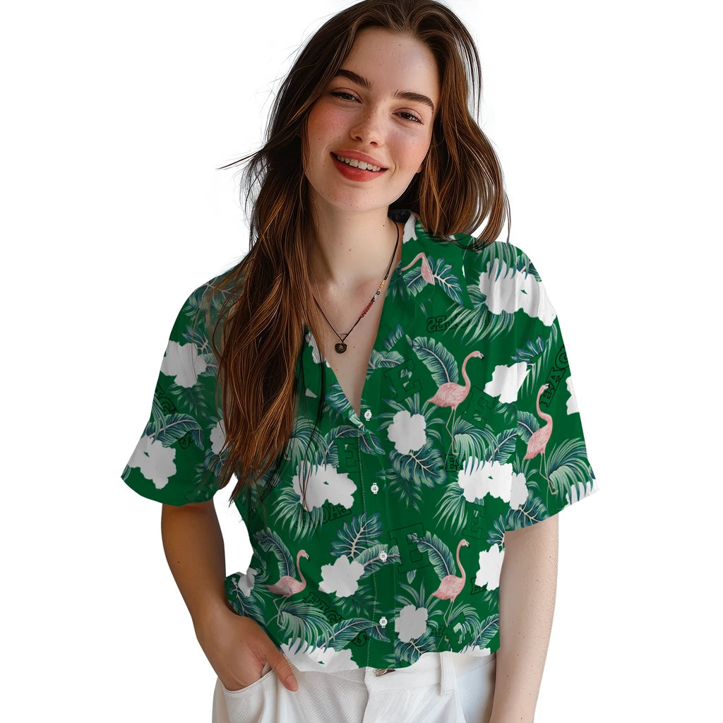 Eastern Michigan Eagles Hawaiian Shirt - Flamingo and Hibiscus | Hula Hawaiian Shirts
