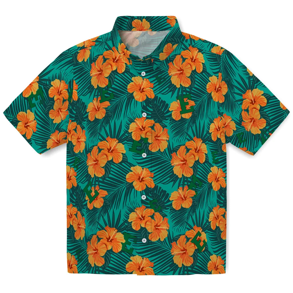 Eastern Michigan Eagles Hawaiian Shirt - Hibiscus and Palm Leaves | Hula Hawaiian Shirts