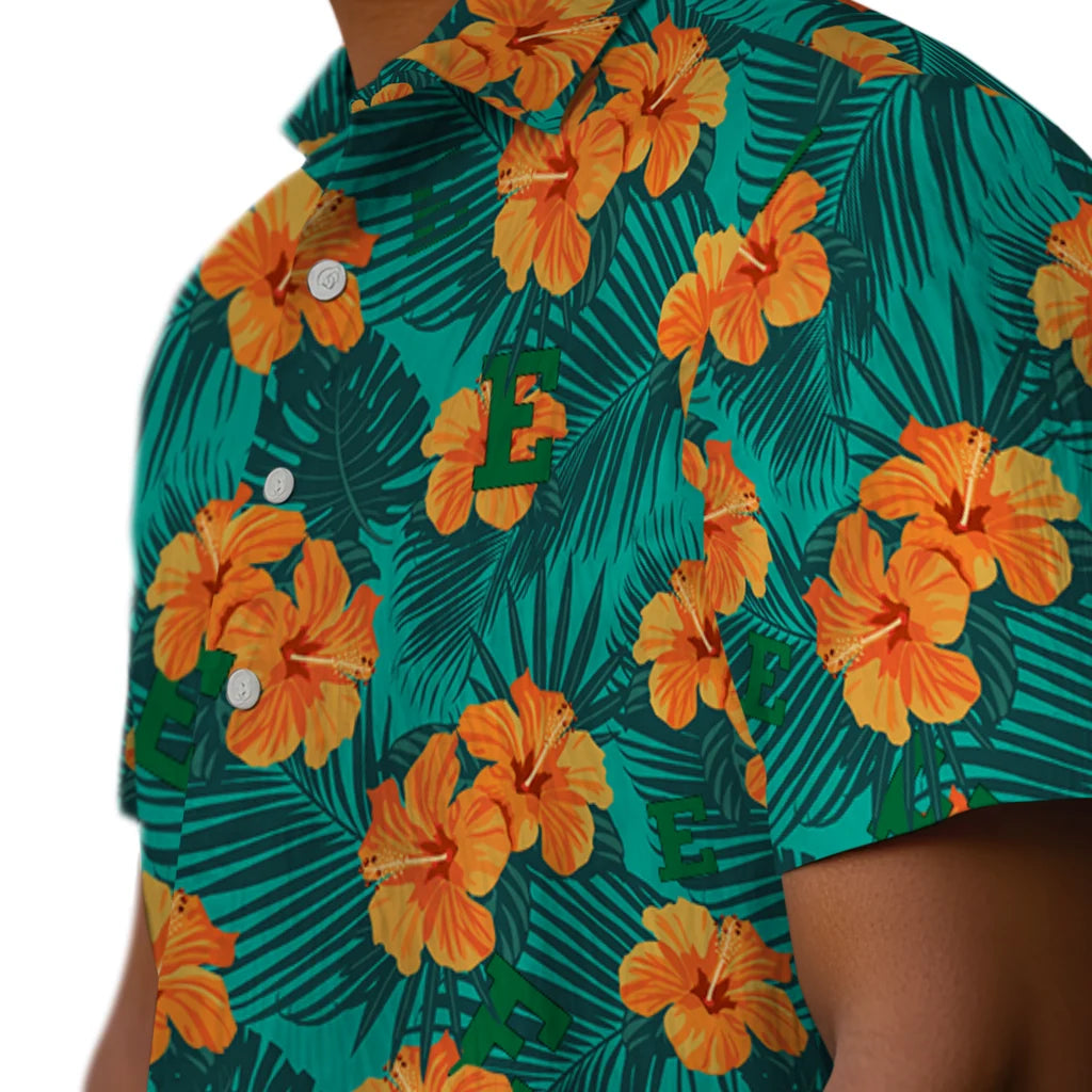 Eastern Michigan Eagles Hawaiian Shirt - Hibiscus and Palm Leaves | Hula Hawaiian Shirts