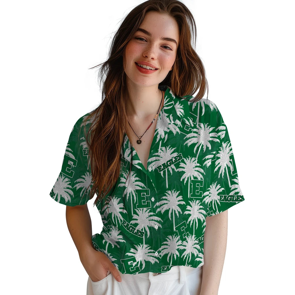 Eastern Michigan Eagles Hawaiian Shirt - Palm Tree Motif | Hula Hawaiian Shirts