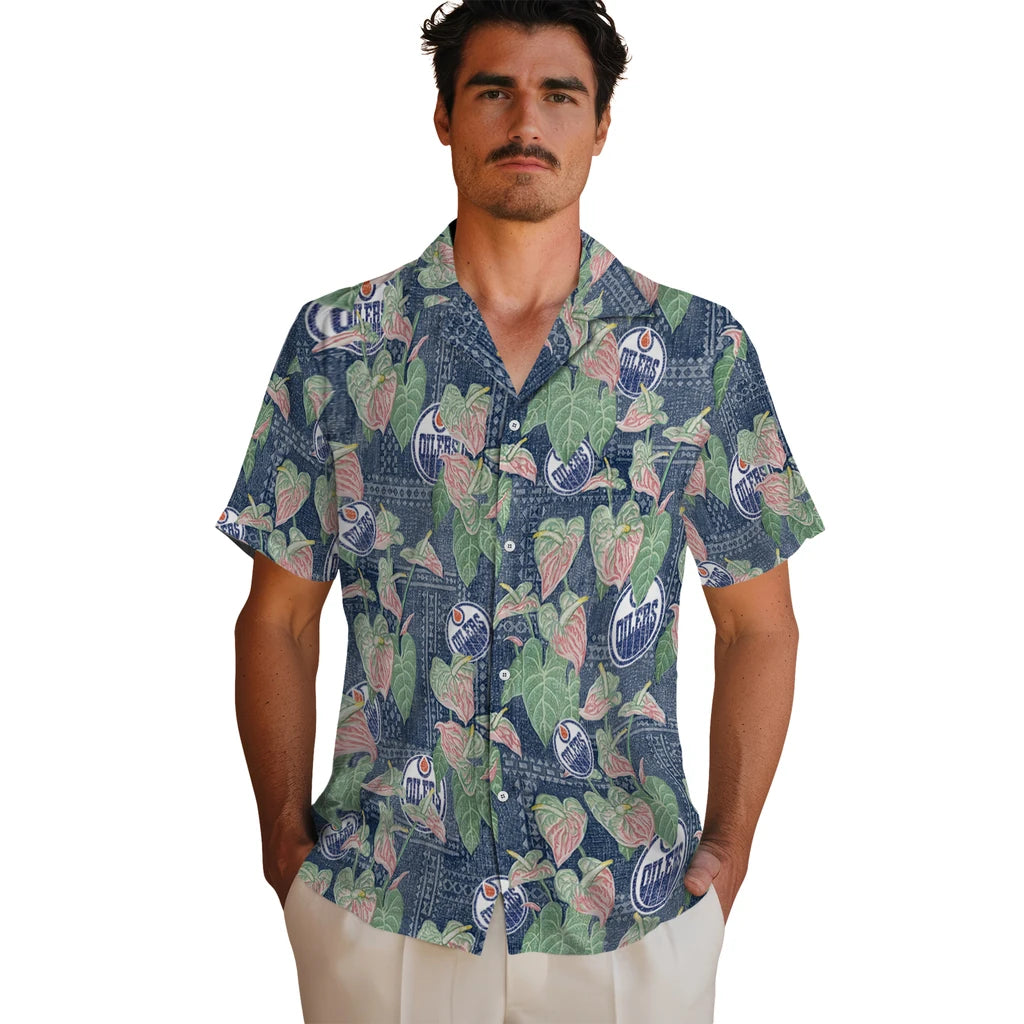 Edmonton Oilers Hawaiian Shirt - Anthurium Overlay | Hula Hawaiian Shirts