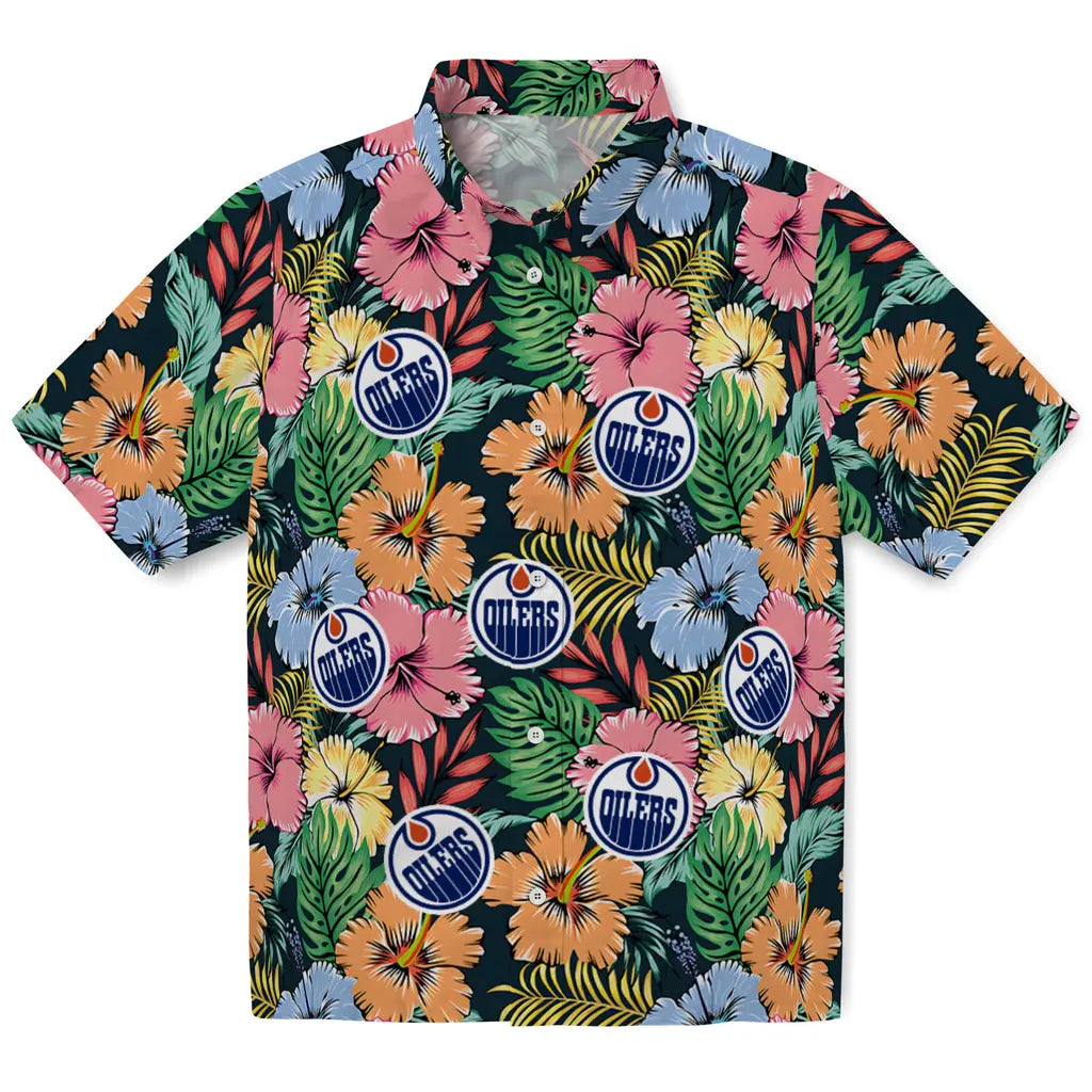 Edmonton Oilers Hawaiian Shirt - Brilliant Hibiscus Garden | Hula Hawaiian Shirts