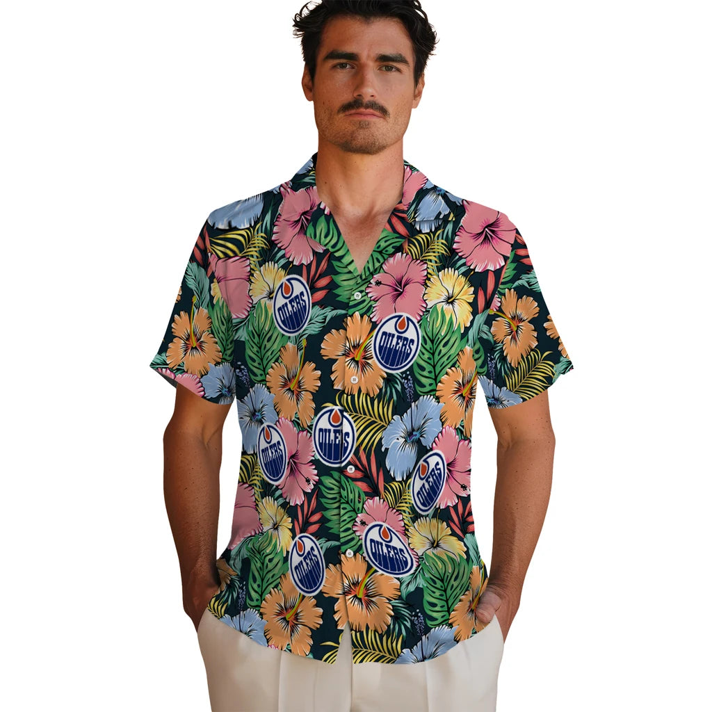 Edmonton Oilers Hawaiian Shirt - Brilliant Hibiscus Garden | Hula Hawaiian Shirts