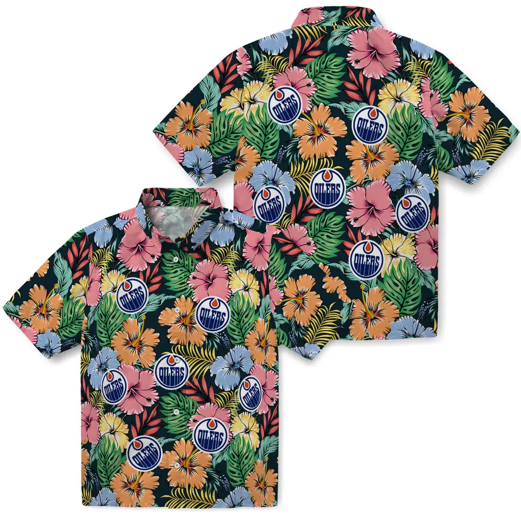 Edmonton Oilers Hawaiian Shirt - Brilliant Hibiscus Garden | Hula Hawaiian Shirts