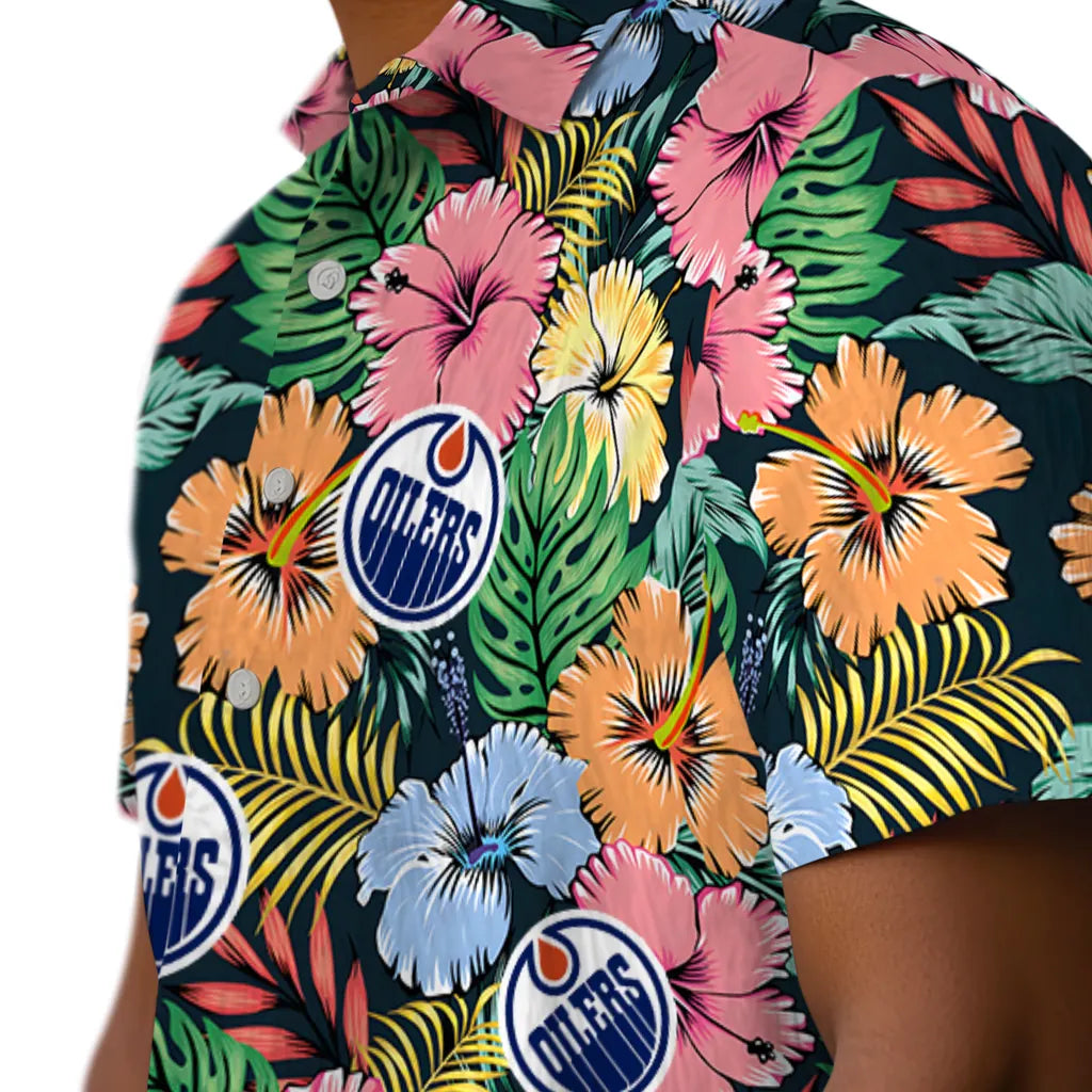 Edmonton Oilers Hawaiian Shirt - Brilliant Hibiscus Garden | Hula Hawaiian Shirts