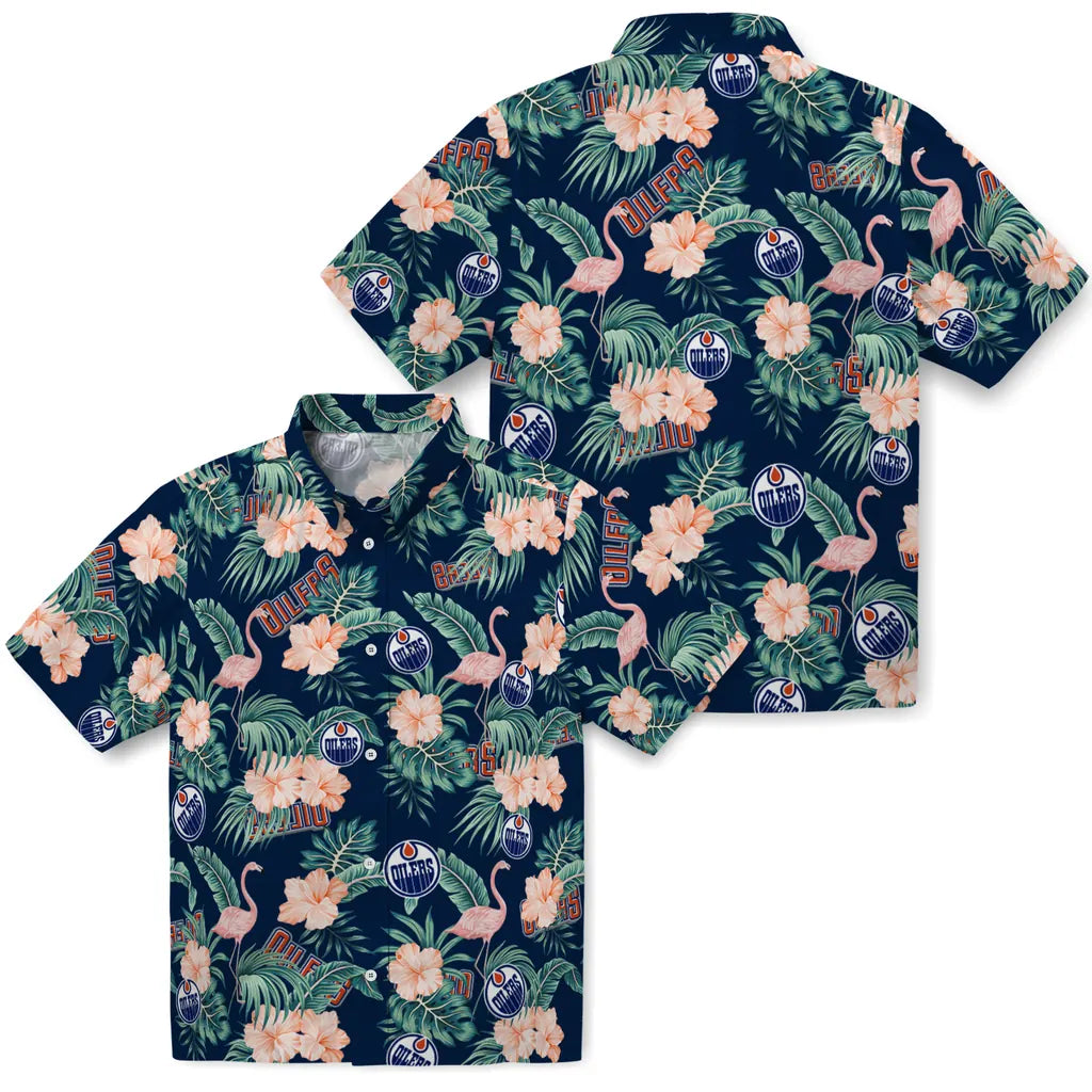 Edmonton Oilers Hawaiian Shirt - Flamingo and Hibiscus | Hula Hawaiian Shirts