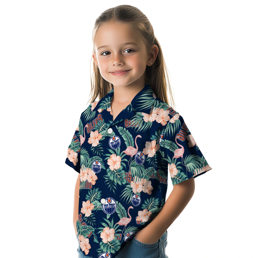 Edmonton Oilers Hawaiian Shirt - Flamingo and Hibiscus | Hula Hawaiian Shirts