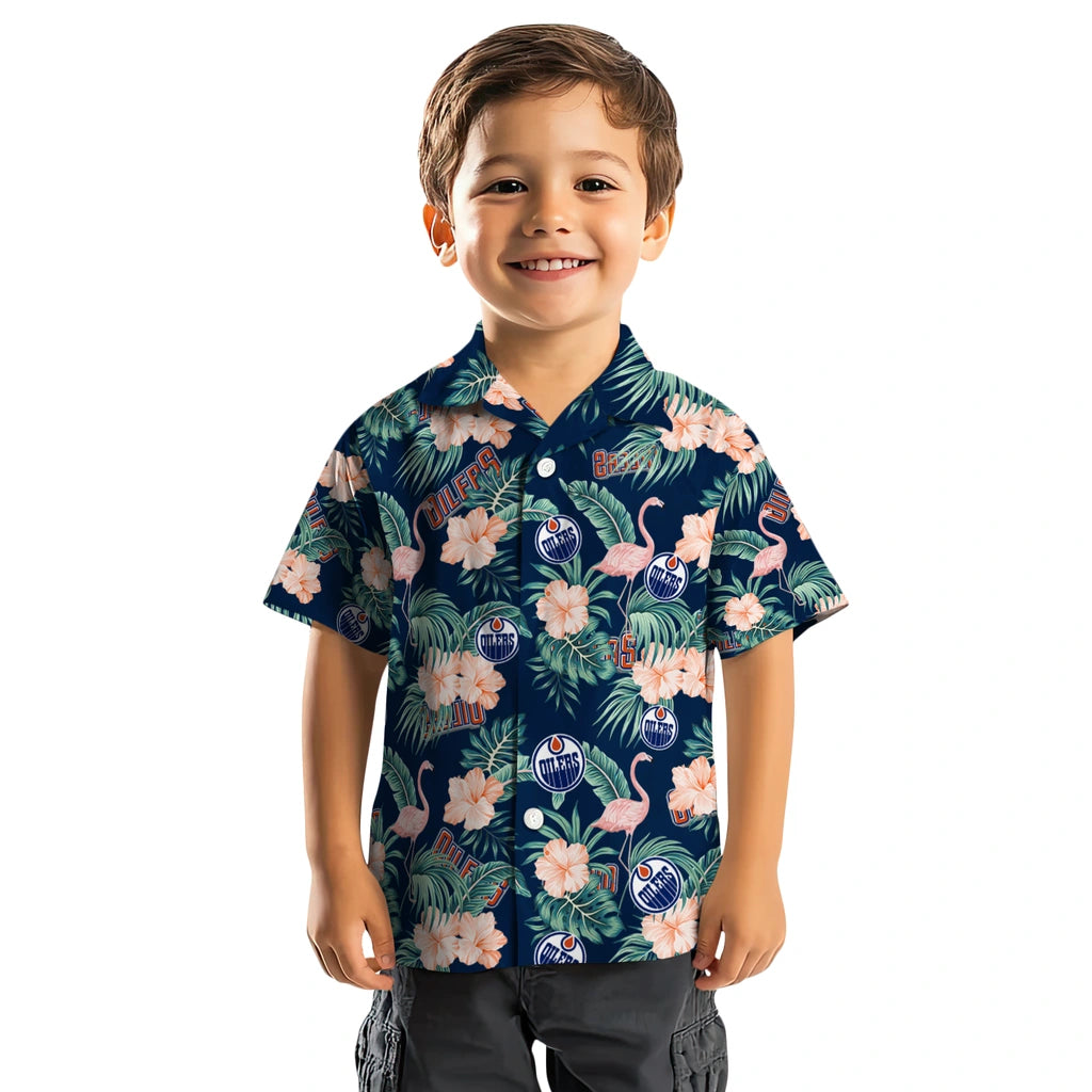 Edmonton Oilers Hawaiian Shirt - Flamingo and Hibiscus | Hula Hawaiian Shirts