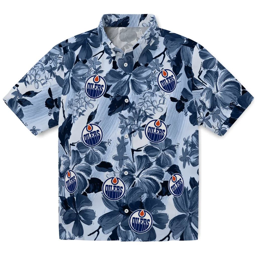 Edmonton Oilers Hawaiian Shirt - Hibiscus Arrangement | Hula Hawaiian Shirts