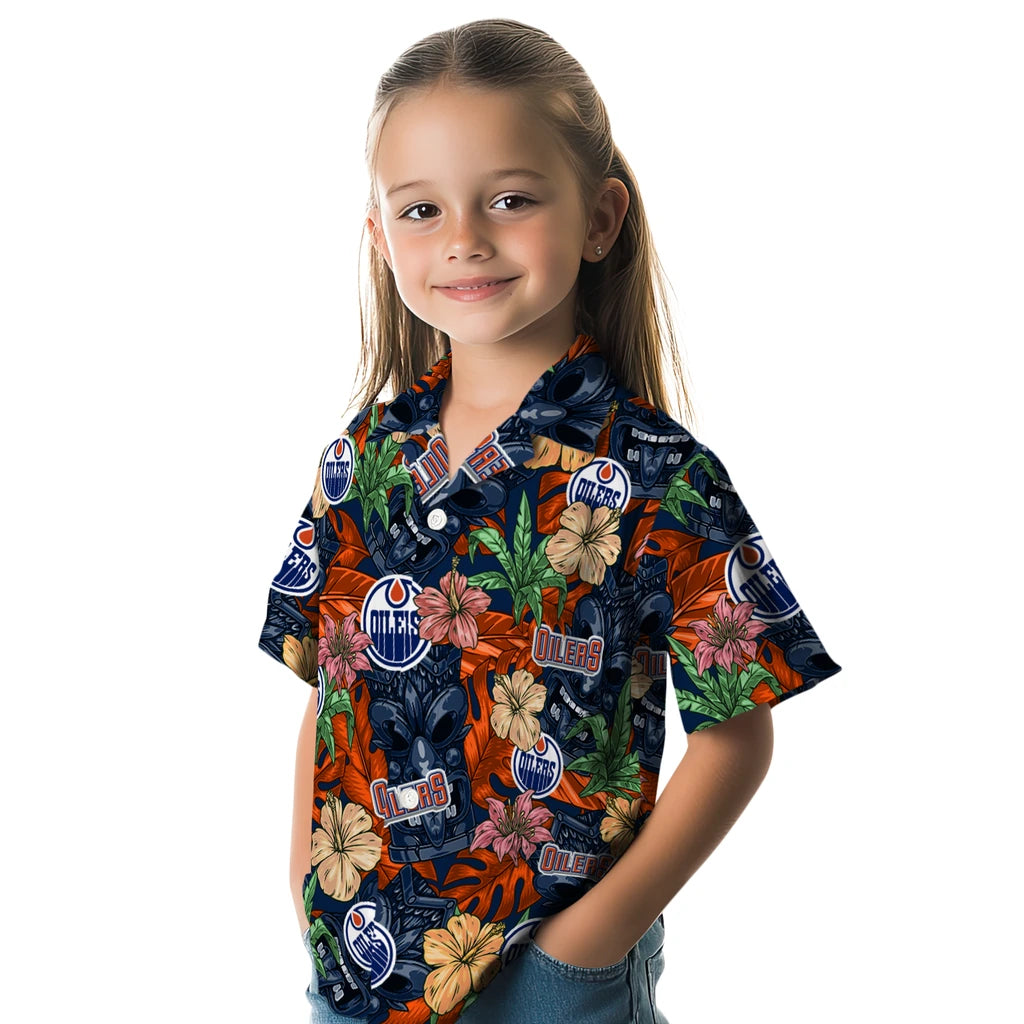 Edmonton Oilers Hawaiian Shirt - Hibiscus Tiki Jungle | Hula Hawaiian Shirts