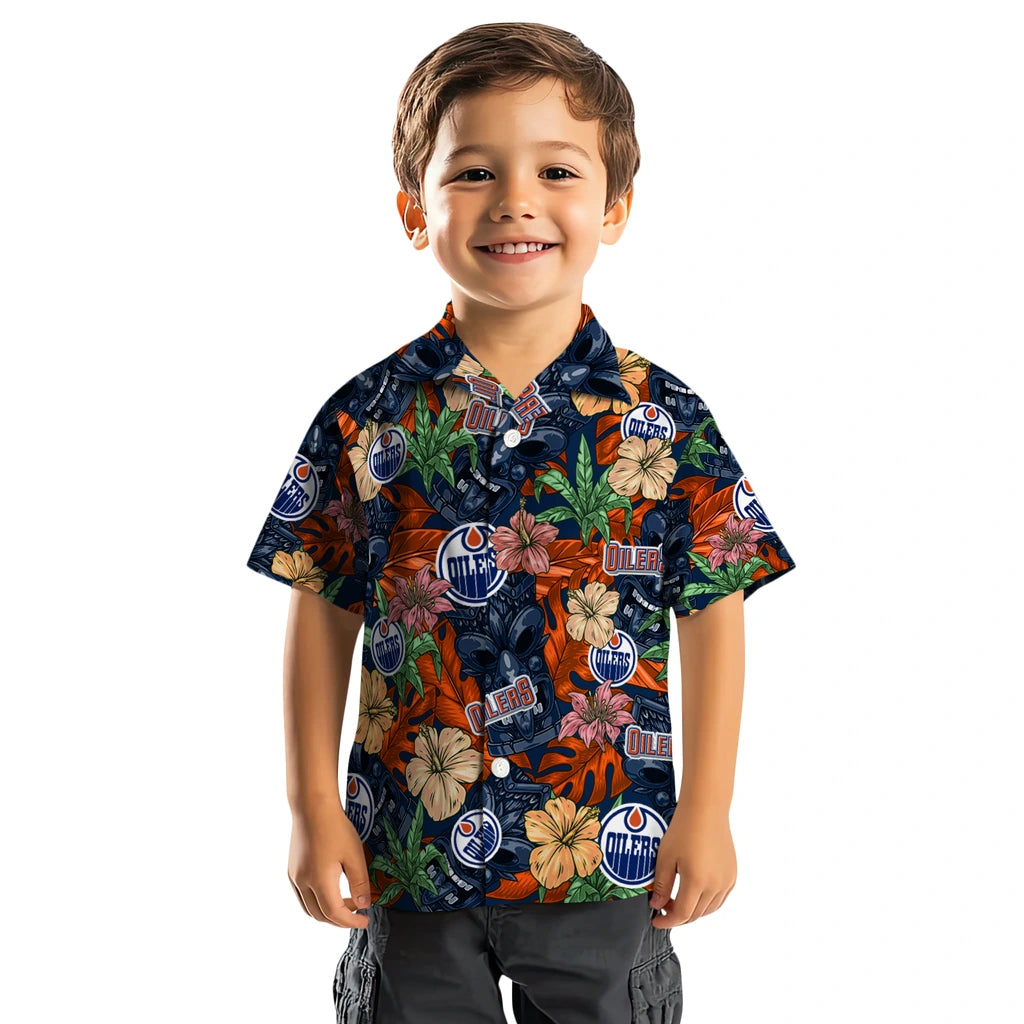 Edmonton Oilers Hawaiian Shirt - Hibiscus Tiki Jungle | Hula Hawaiian Shirts