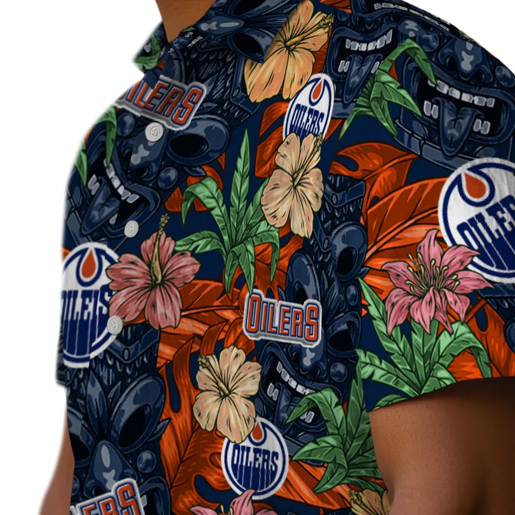 Edmonton Oilers Hawaiian Shirt - Hibiscus Tiki Jungle | Hula Hawaiian Shirts