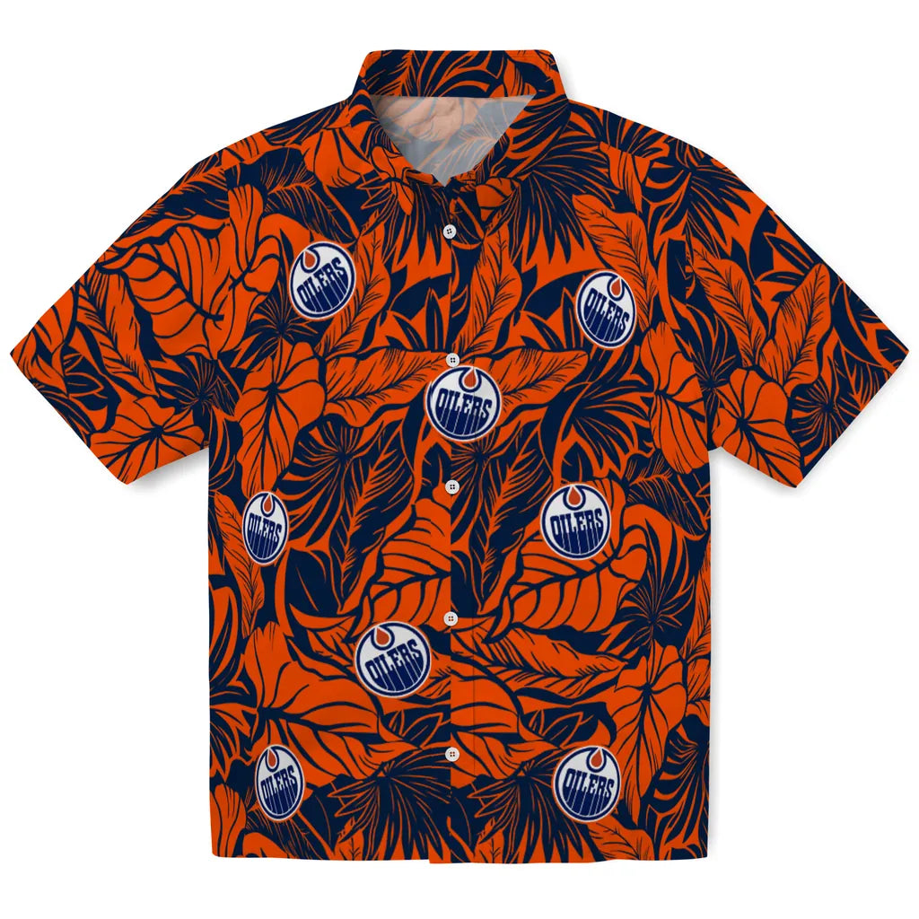 Edmonton Oilers Hawaiian Shirt - Monstera Layer | Hula Hawaiian Shirts