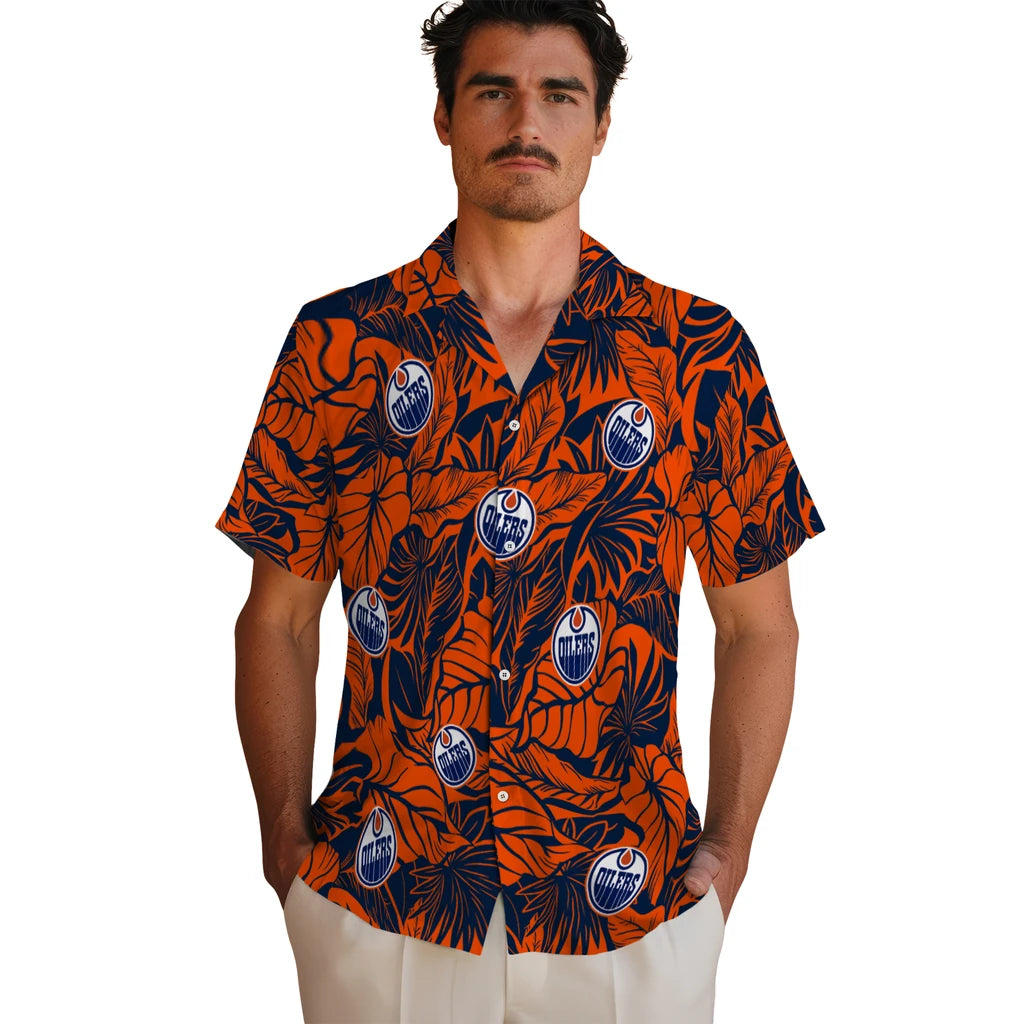 Edmonton Oilers Hawaiian Shirt - Monstera Layer | Hula Hawaiian Shirts