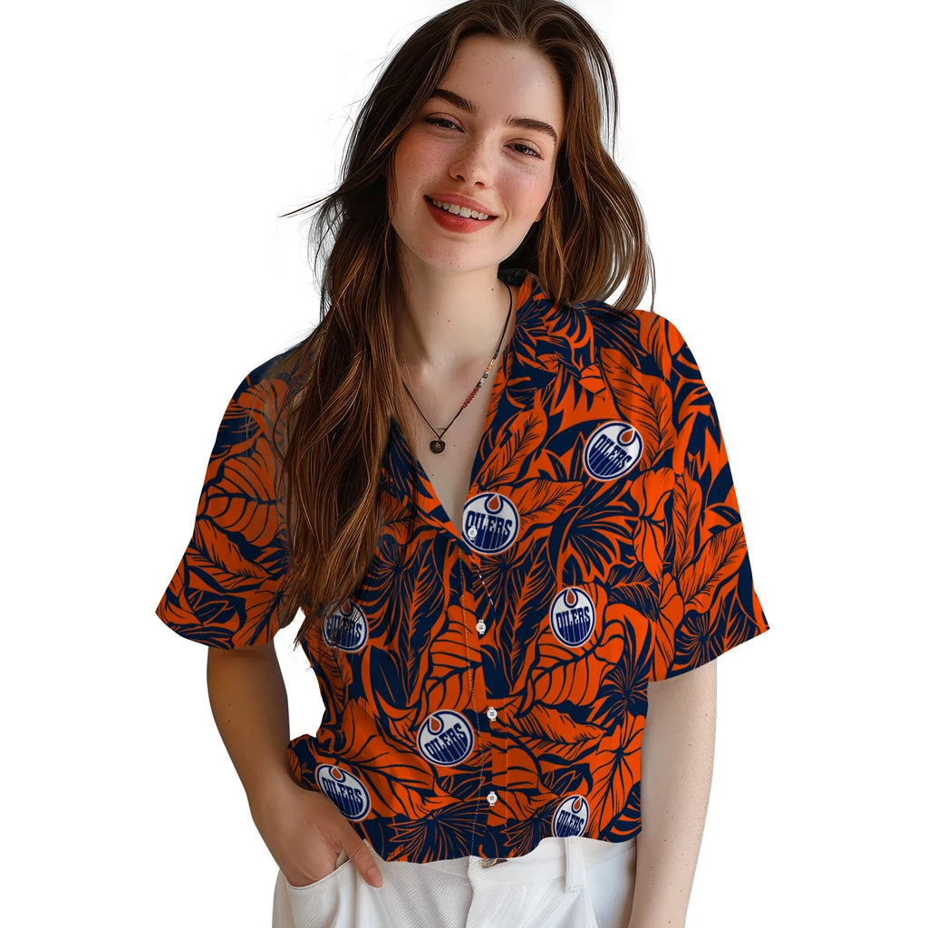 Edmonton Oilers Hawaiian Shirt - Monstera Layer | Hula Hawaiian Shirts