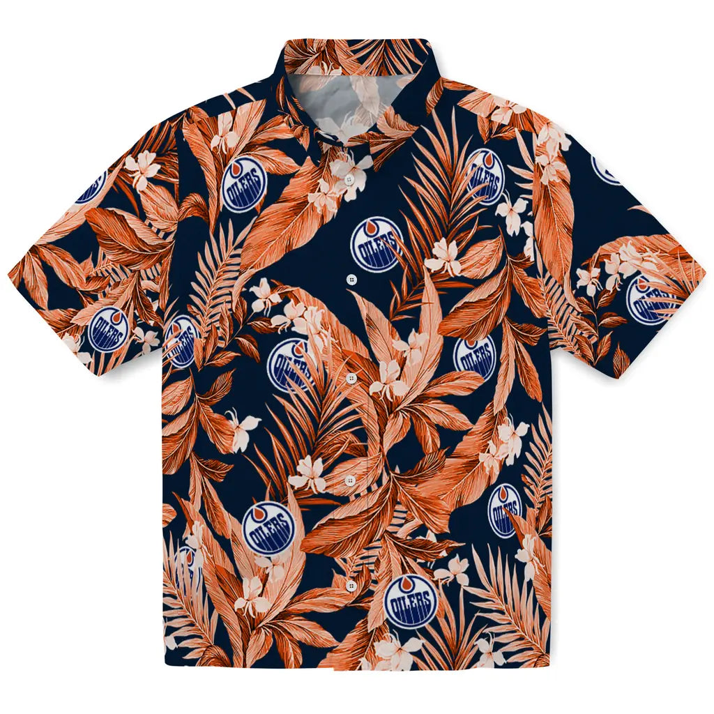 Edmonton Oilers Hawaiian Shirt - Palm Leaves | Hula Hawaiian Shirts