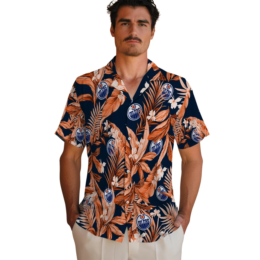 Edmonton Oilers Hawaiian Shirt - Palm Leaves | Hula Hawaiian Shirts