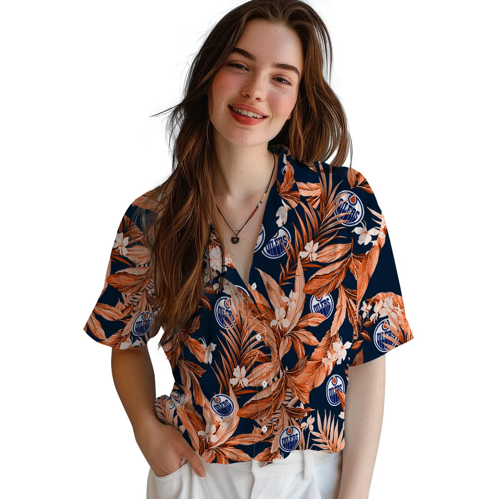Edmonton Oilers Hawaiian Shirt - Palm Leaves | Hula Hawaiian Shirts