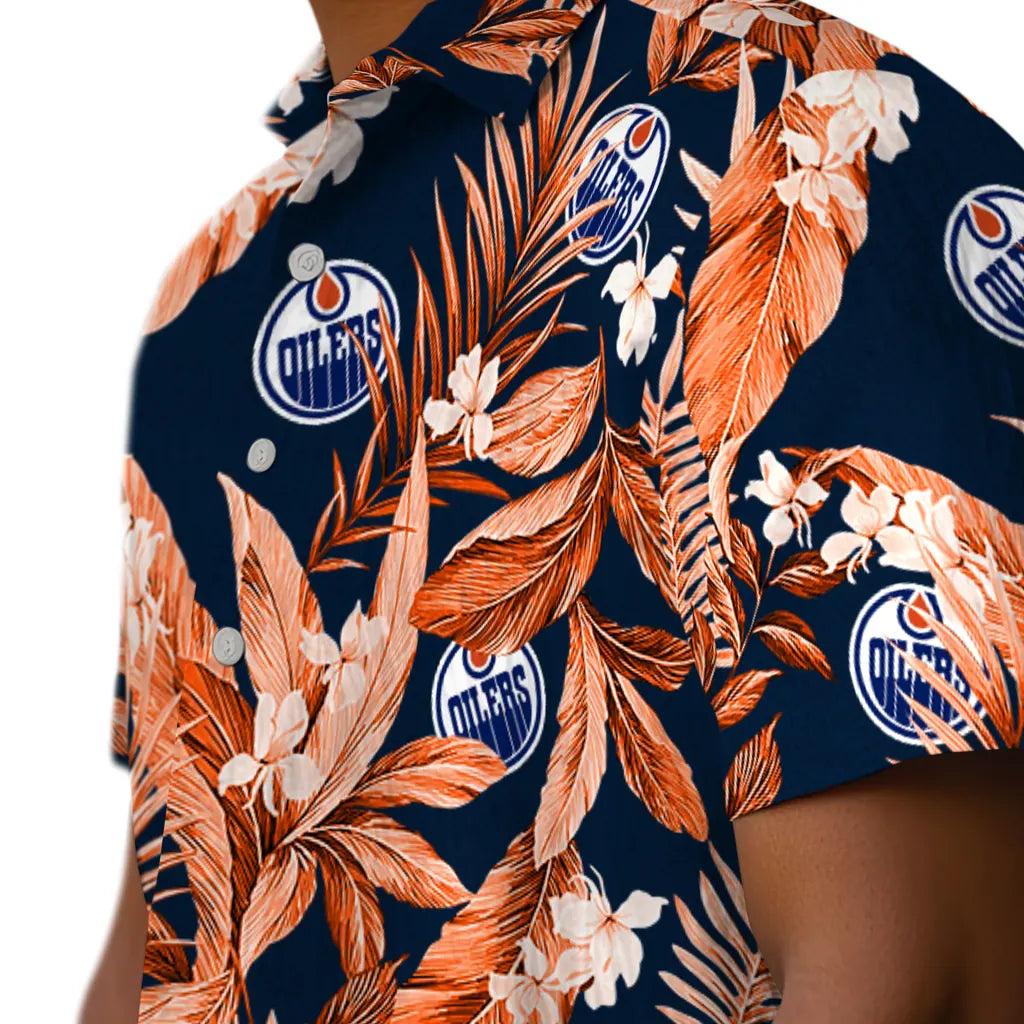 Edmonton Oilers Hawaiian Shirt - Palm Leaves | Hula Hawaiian Shirts