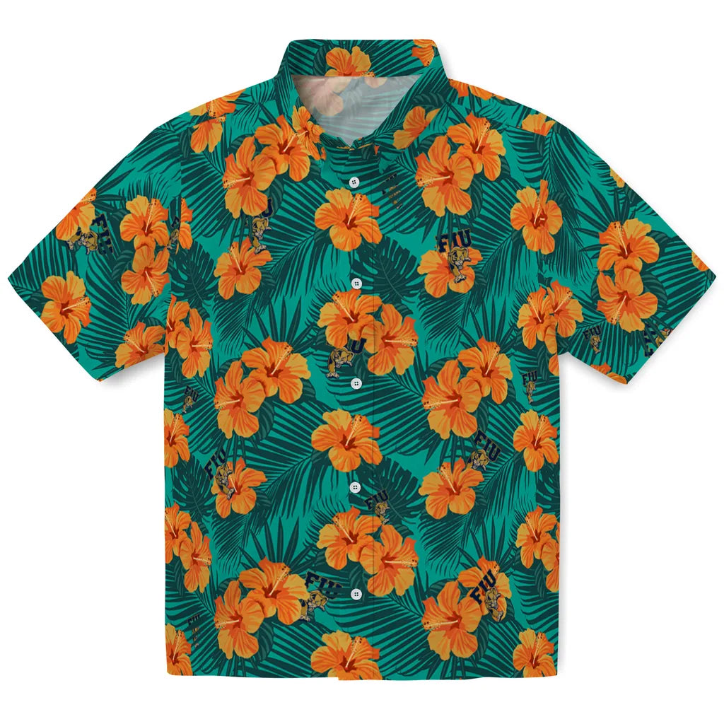 FIU Panthers Hawaiian Shirt - Hibiscus and Palm Leaves | Hula Hawaiian Shirts