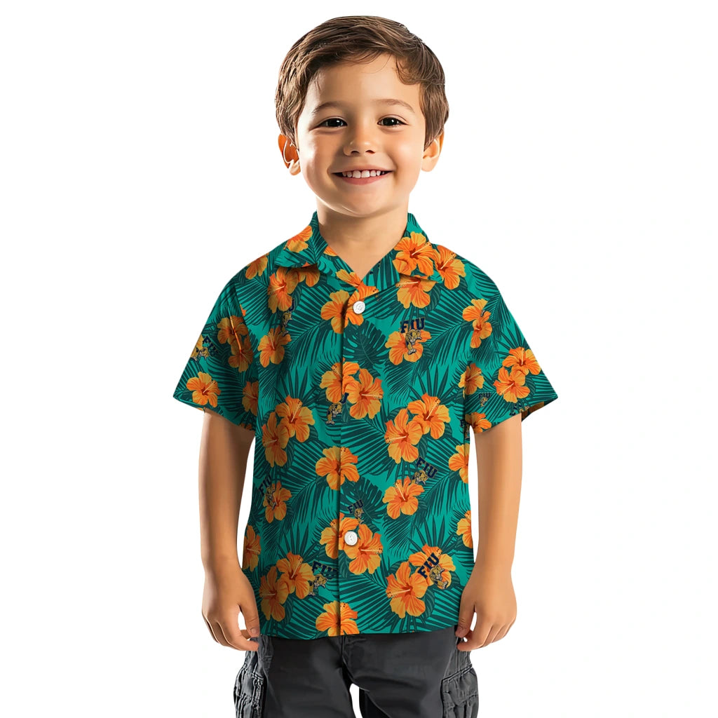 FIU Panthers Hawaiian Shirt - Hibiscus and Palm Leaves | Hula Hawaiian Shirts