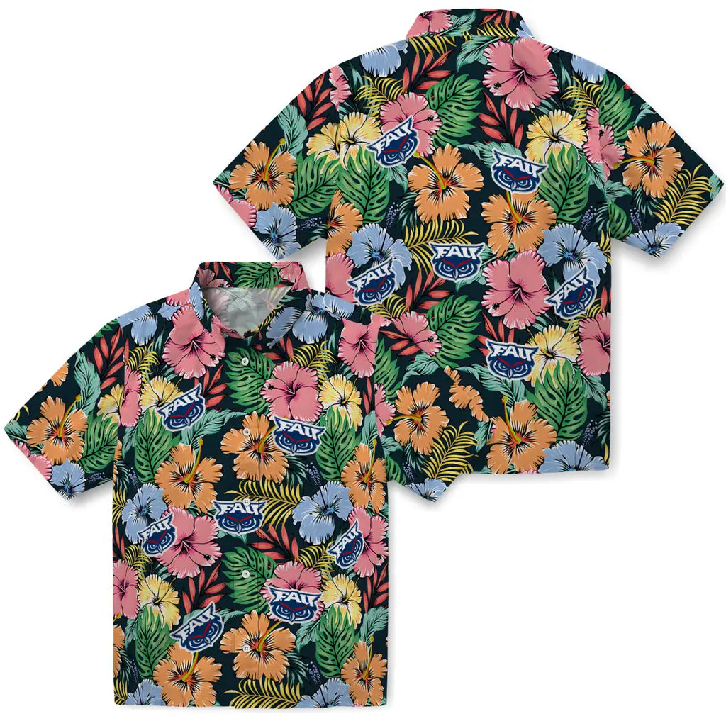 Florida Atlantic Owls Hawaiian Shirt - Brilliant Hibiscus Garden | Hula Hawaiian Shirts
