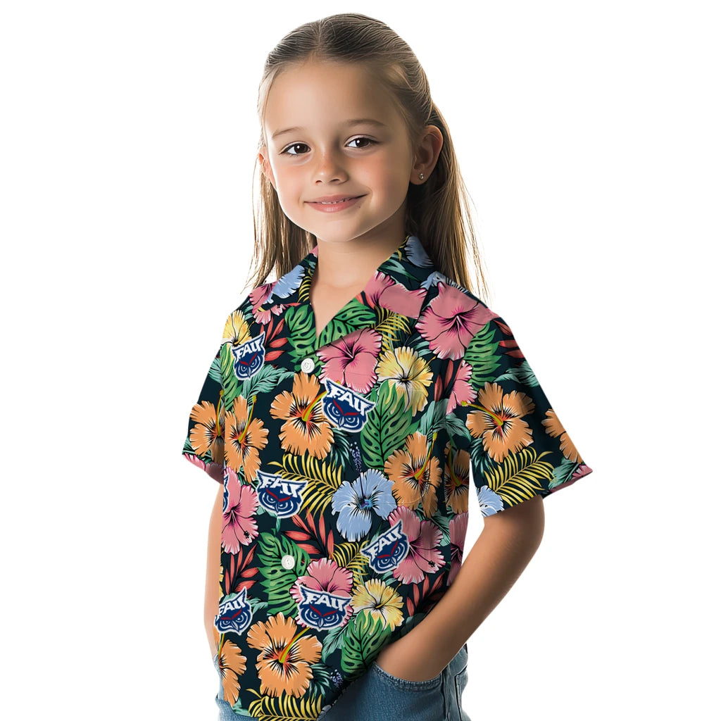 Florida Atlantic Owls Hawaiian Shirt - Brilliant Hibiscus Garden | Hula Hawaiian Shirts