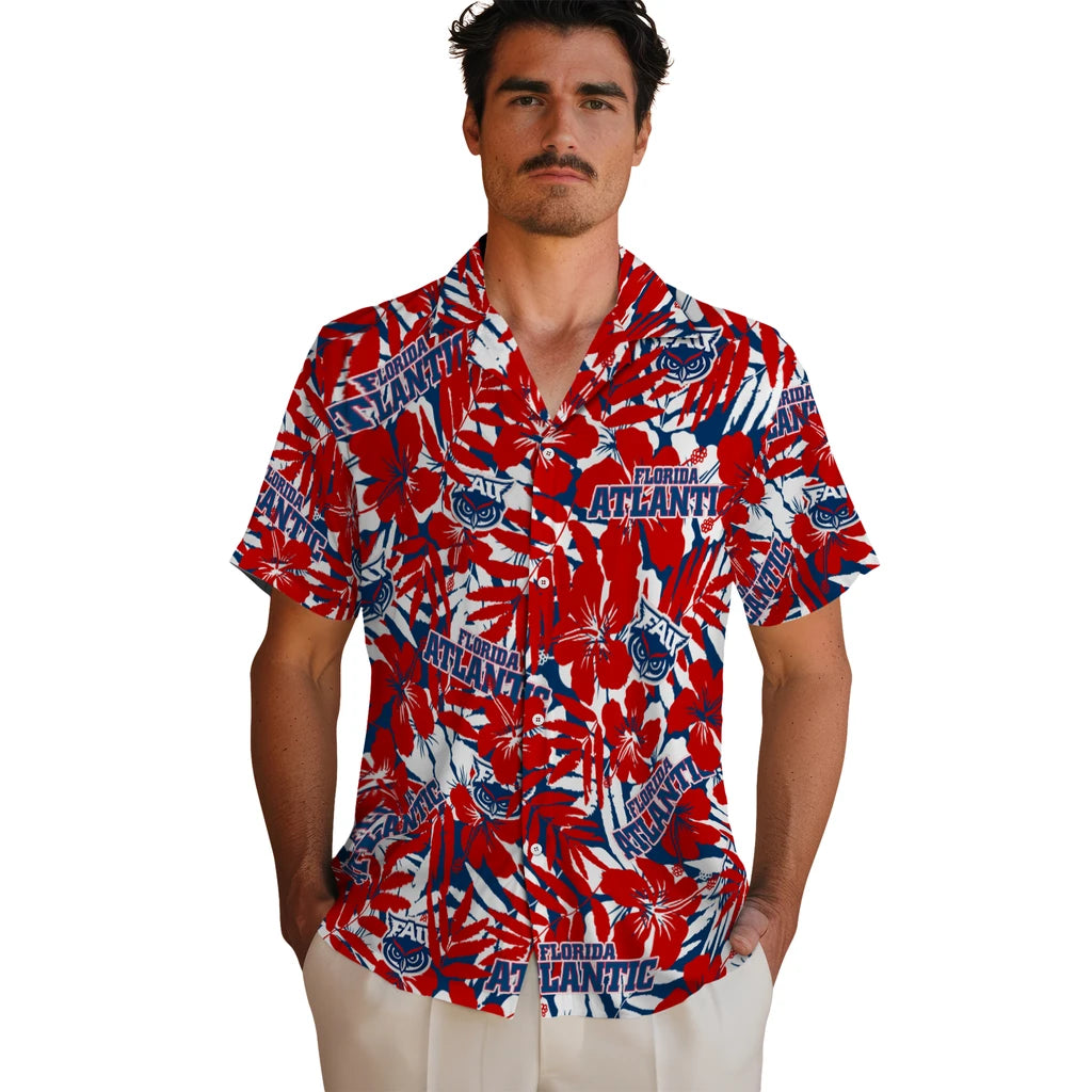 Florida Atlantic Owls Hawaiian Shirt - Hibiscus Overlay | Hula Hawaiian Shirts