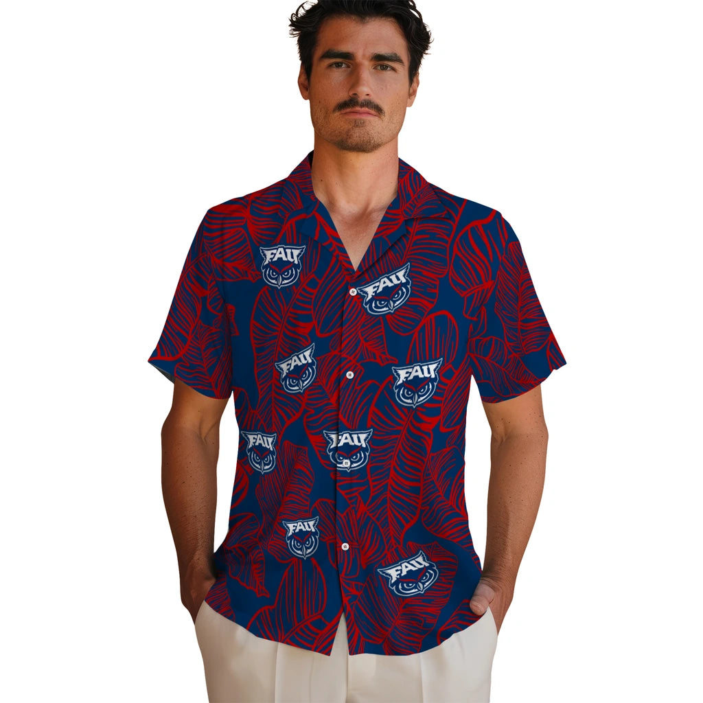 Florida Atlantic Owls Hawaiian Shirt - Leaf Outline | Hula Hawaiian Shirts