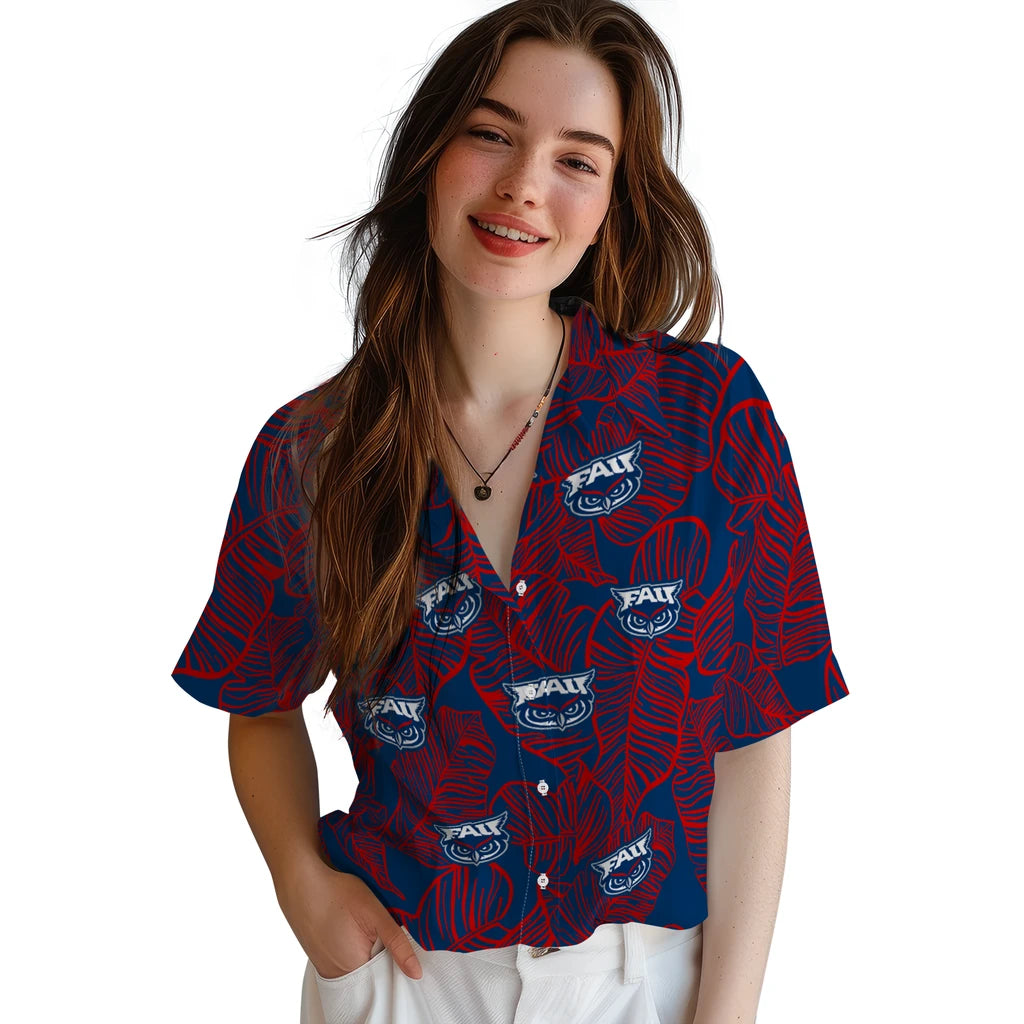 Florida Atlantic Owls Hawaiian Shirt - Leaf Outline | Hula Hawaiian Shirts