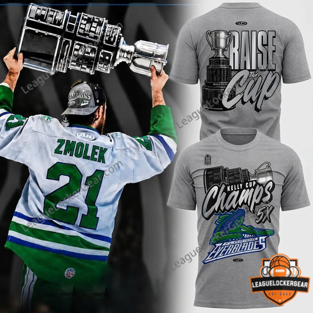 Florida Everblades Kelly Cup Champs 5X T-Shirt - LeagueLockerGear
