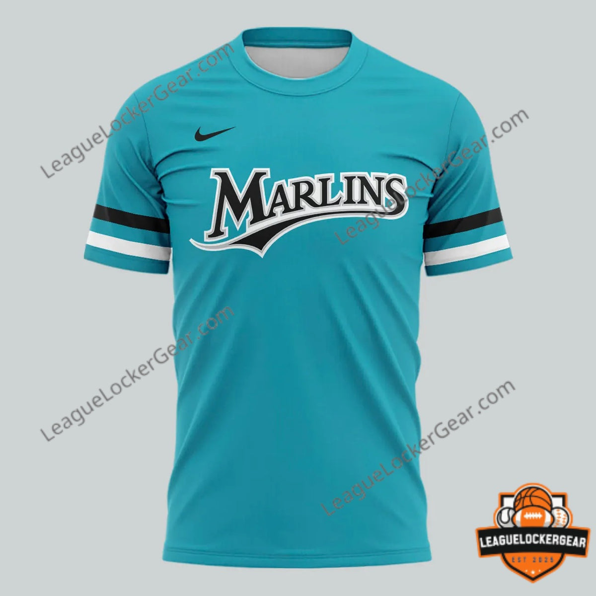 Miami Marlins Teal Throwback Uniform T-Shirt - LeagueLockerGear