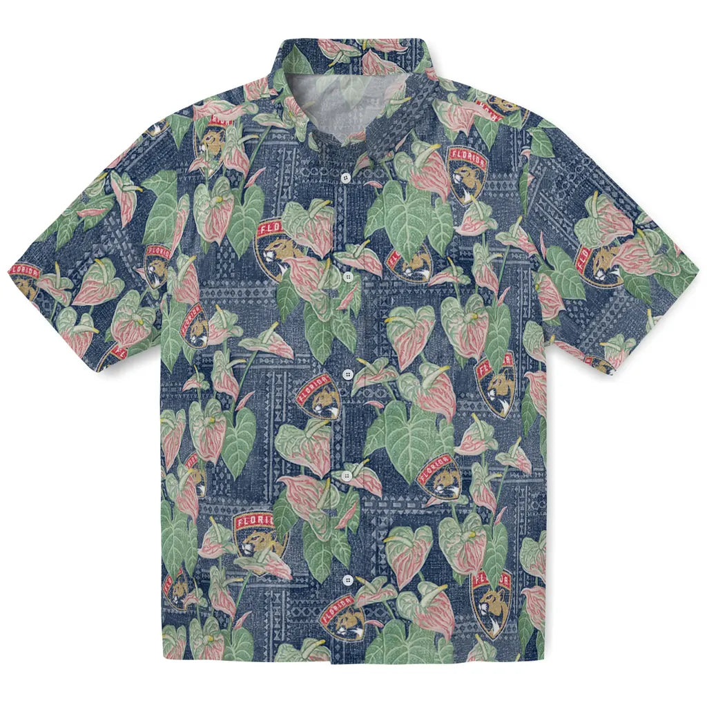 Florida Panthers Hawaiian Shirt - Anthurium Overlay | Hula Hawaiian Shirts
