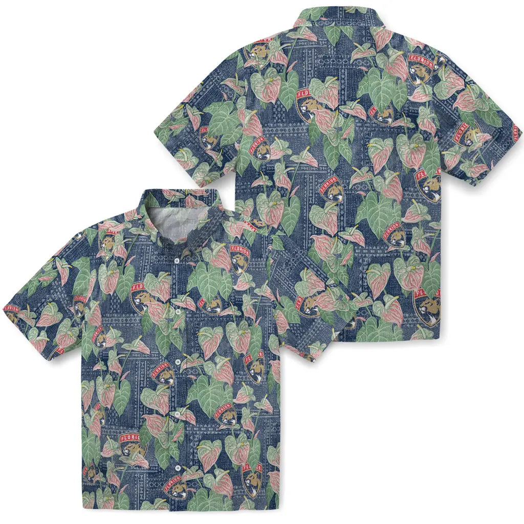 Florida Panthers Hawaiian Shirt - Anthurium Overlay | Hula Hawaiian Shirts