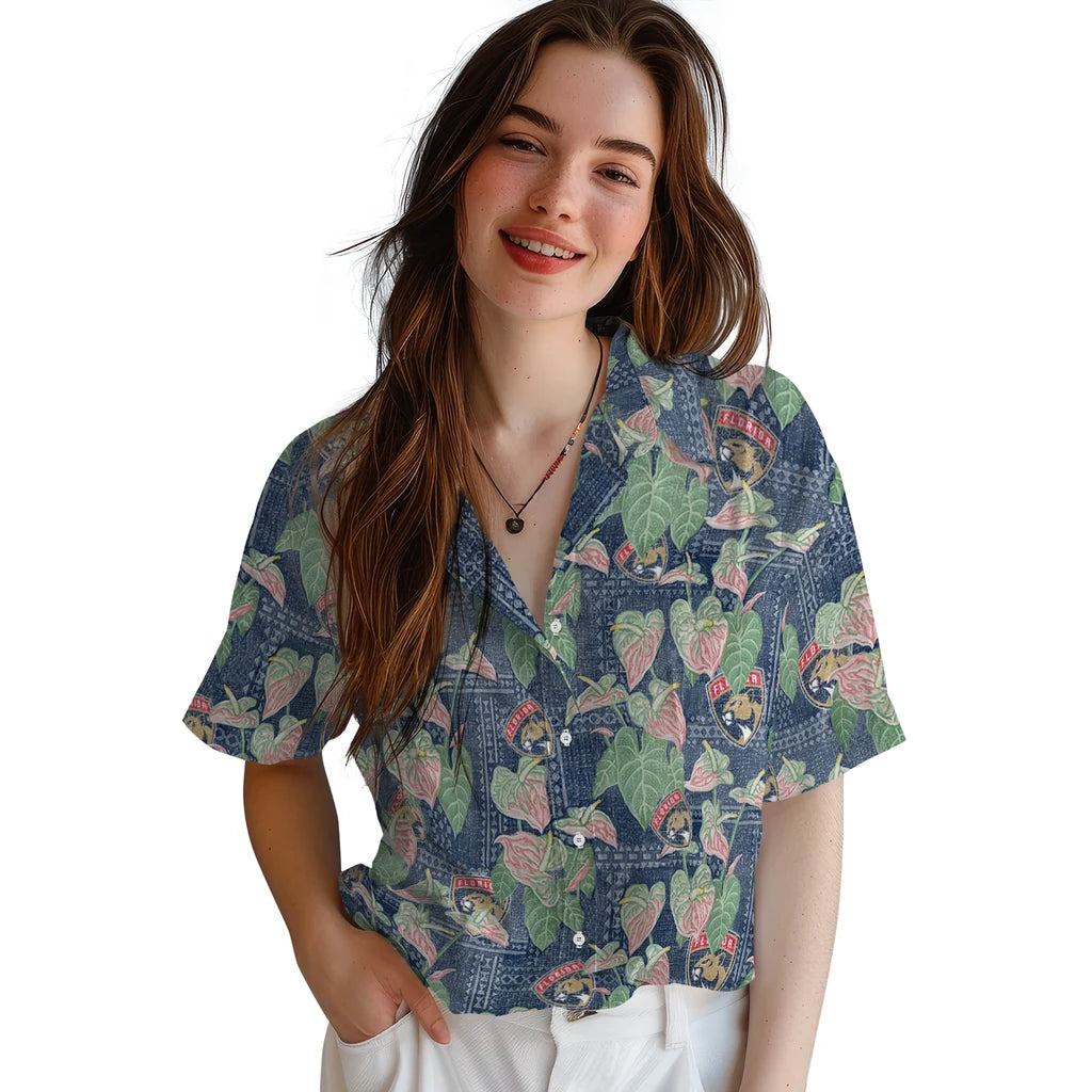 Florida Panthers Hawaiian Shirt - Anthurium Overlay | Hula Hawaiian Shirts