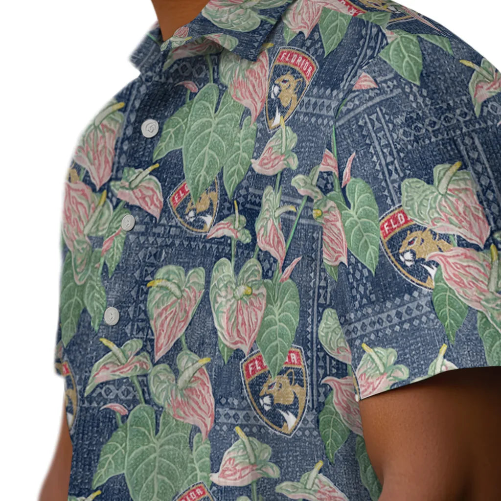 Florida Panthers Hawaiian Shirt - Anthurium Overlay | Hula Hawaiian Shirts