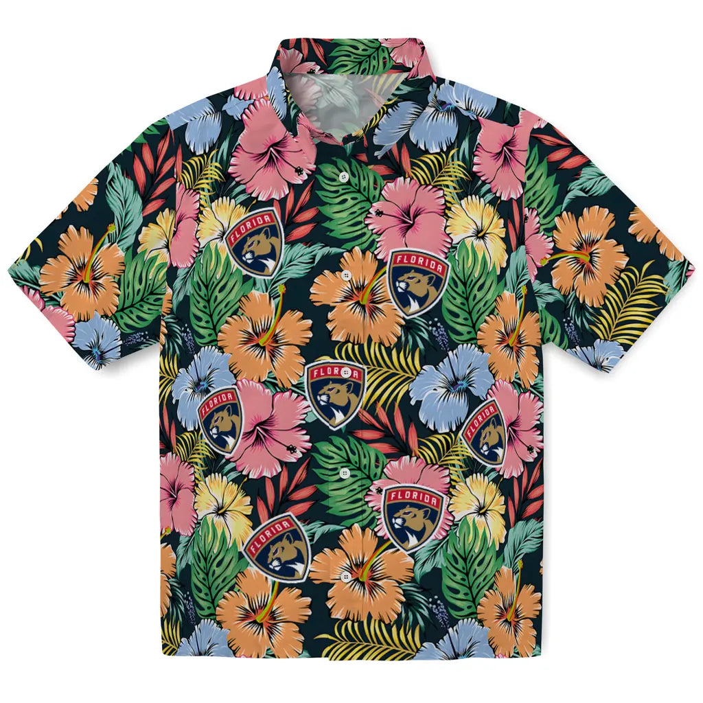 Florida Panthers Hawaiian Shirt - Brilliant Hibiscus Garden | Hula Hawaiian Shirts