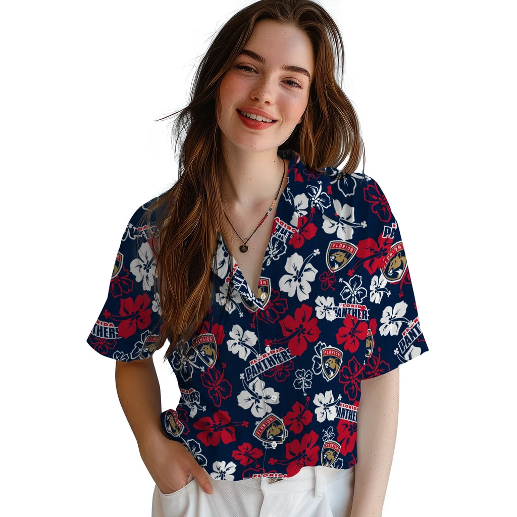 Florida Panthers Hawaiian Shirt - Hibiscus Flower Design | Hula Hawaiian Shirts