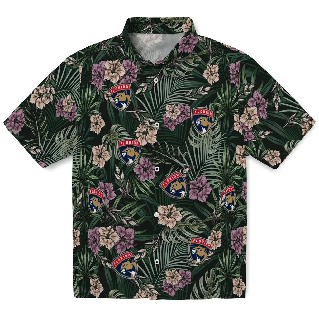Florida Panthers Hawaiian Shirt - Hibiscus Leaves Pattern | Hula Hawaiian Shirts