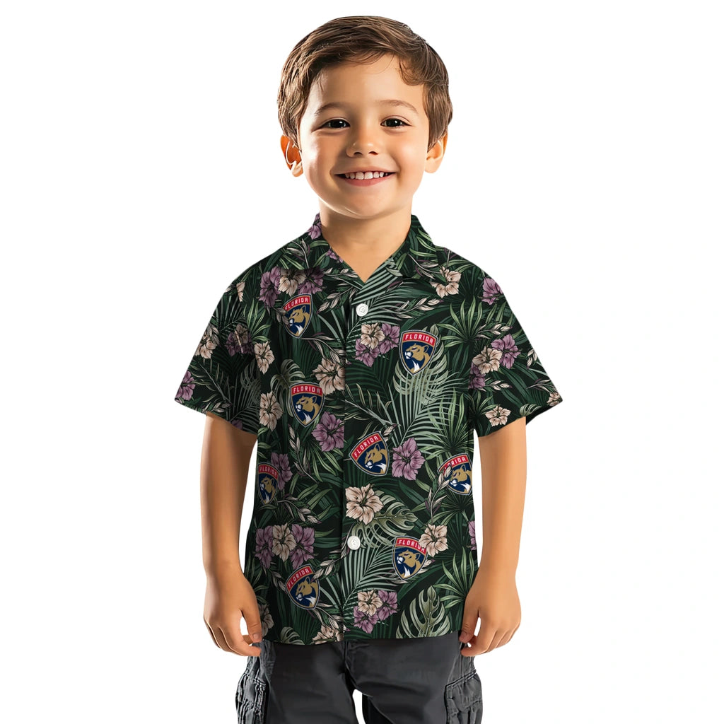 Florida Panthers Hawaiian Shirt - Hibiscus Leaves Pattern | Hula Hawaiian Shirts