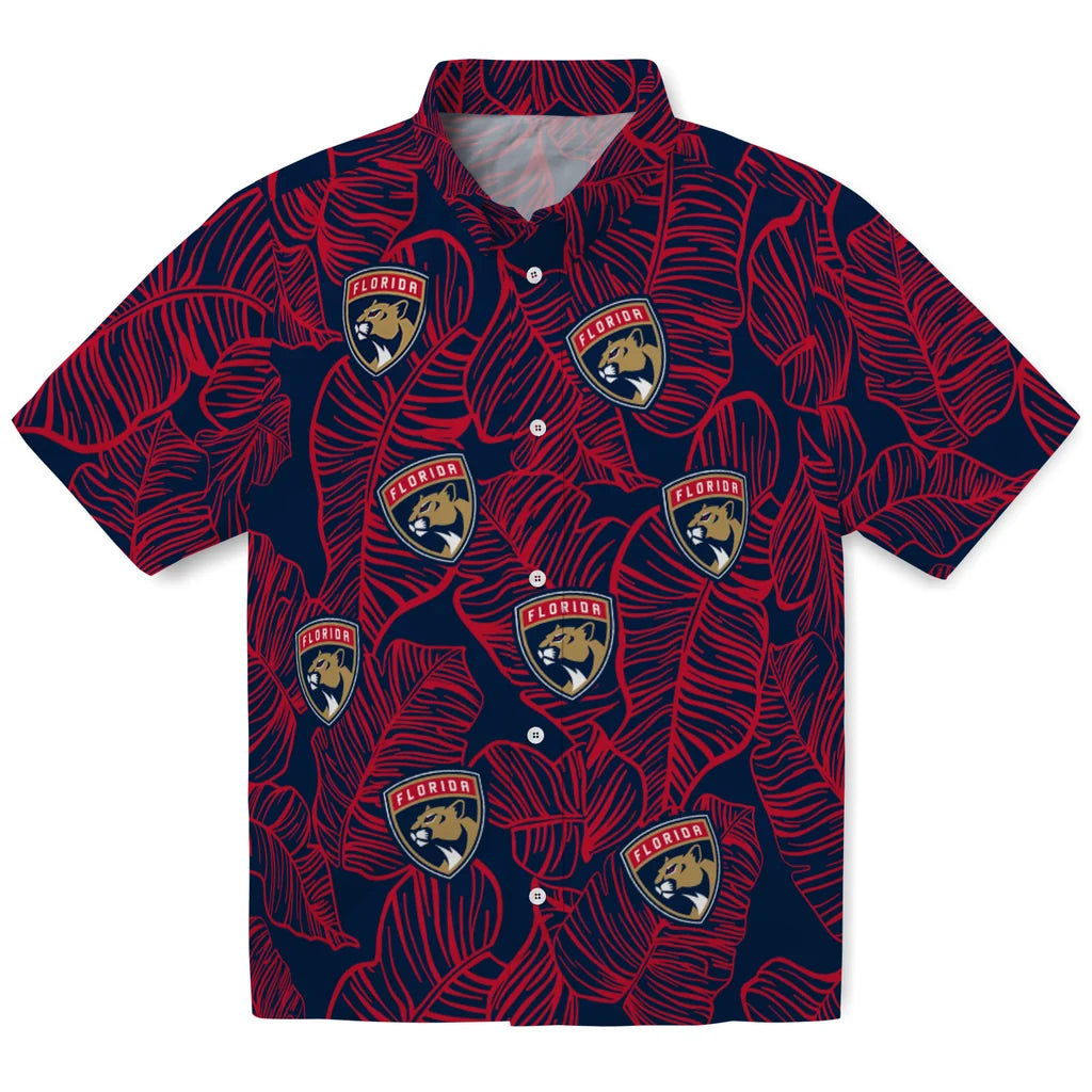 Florida Panthers Hawaiian Shirt - Leaf Outline | Hula Hawaiian Shirts