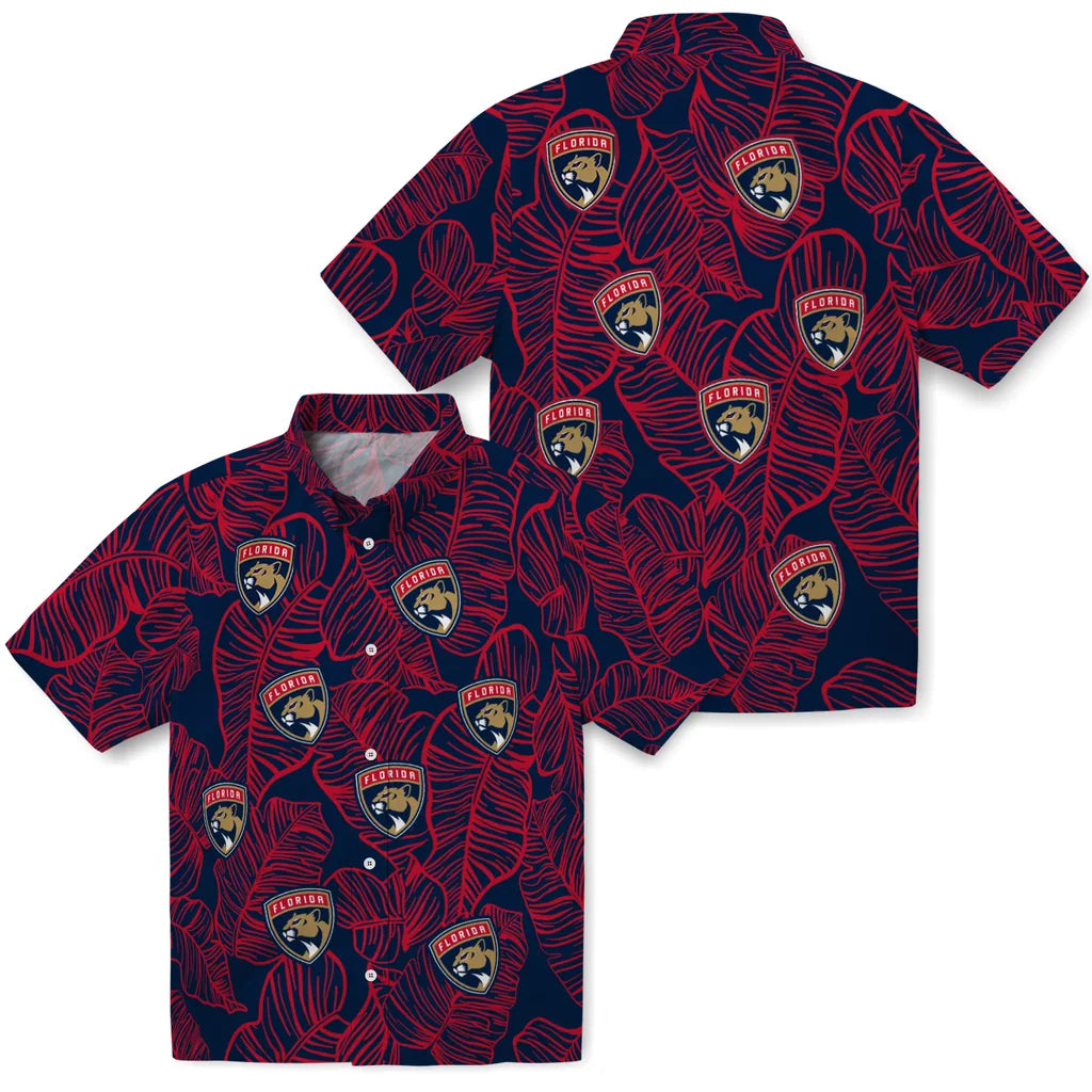 Florida Panthers Hawaiian Shirt - Leaf Outline | Hula Hawaiian Shirts