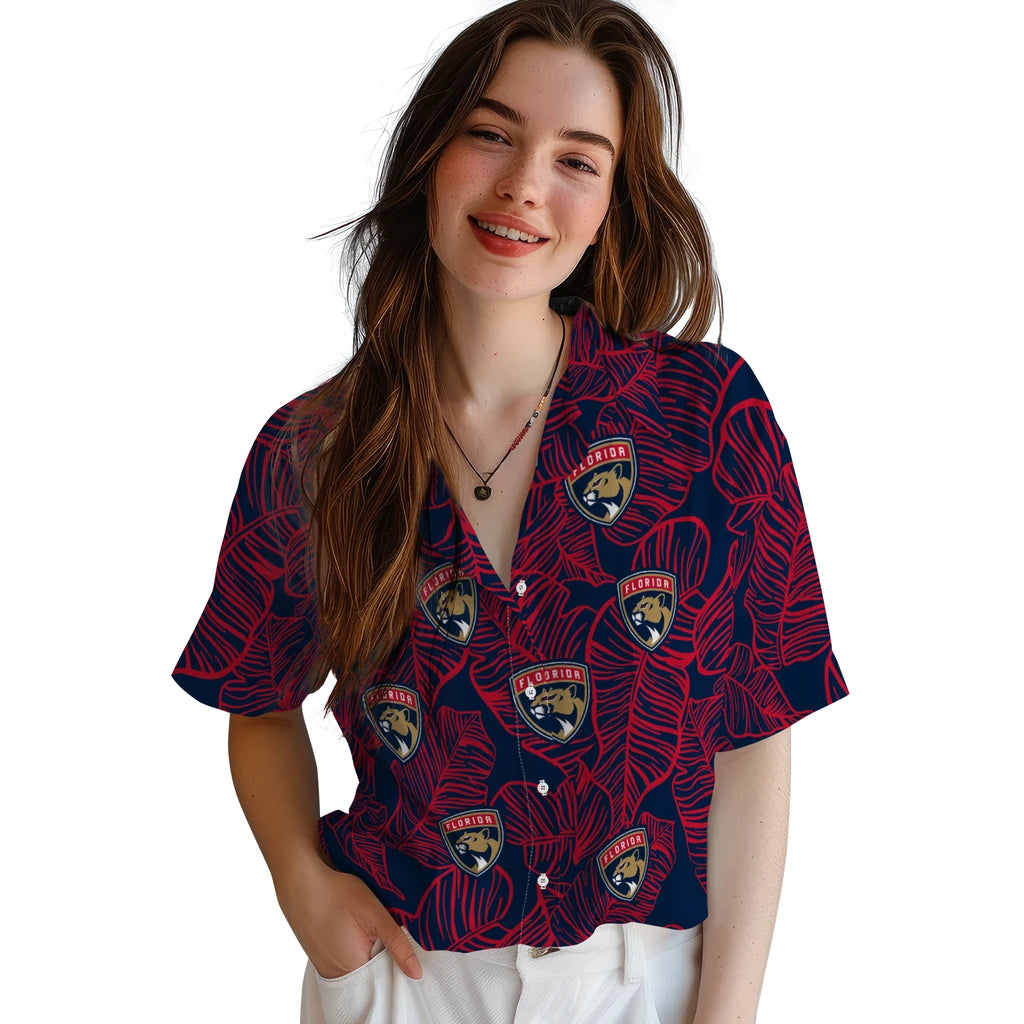 Florida Panthers Hawaiian Shirt - Leaf Outline | Hula Hawaiian Shirts
