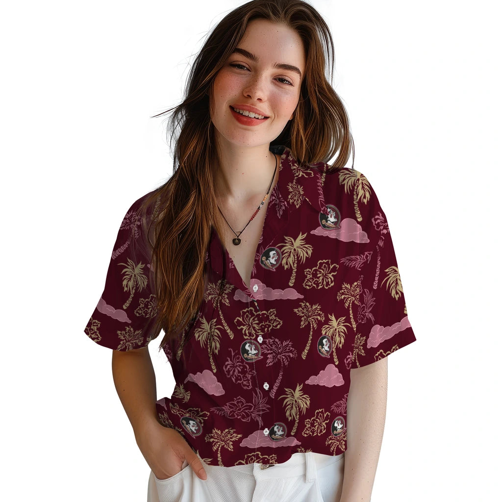 Florida State Seminoles Hawaiian Shirt - Palm And Clouds | Hula Hawaiian Shirts