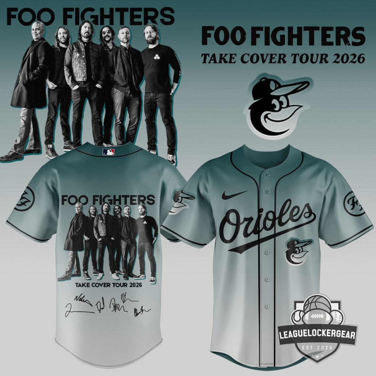All Team MLB Foo Fighters Take Cover Tour 2026 Baseball Jersey - LeagueLockerGear