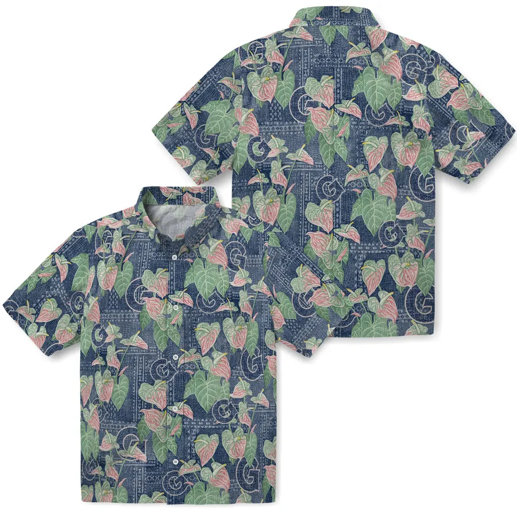 Georgetown Hoyas Hawaiian Shirt - Anthurium Overlay | Hula Hawaiian Shirts