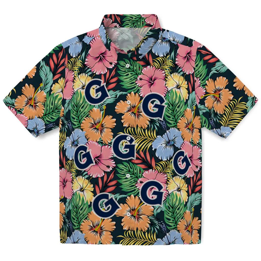 Georgetown Hoyas Hawaiian Shirt - Brilliant Hibiscus Garden | Hula Hawaiian Shirts