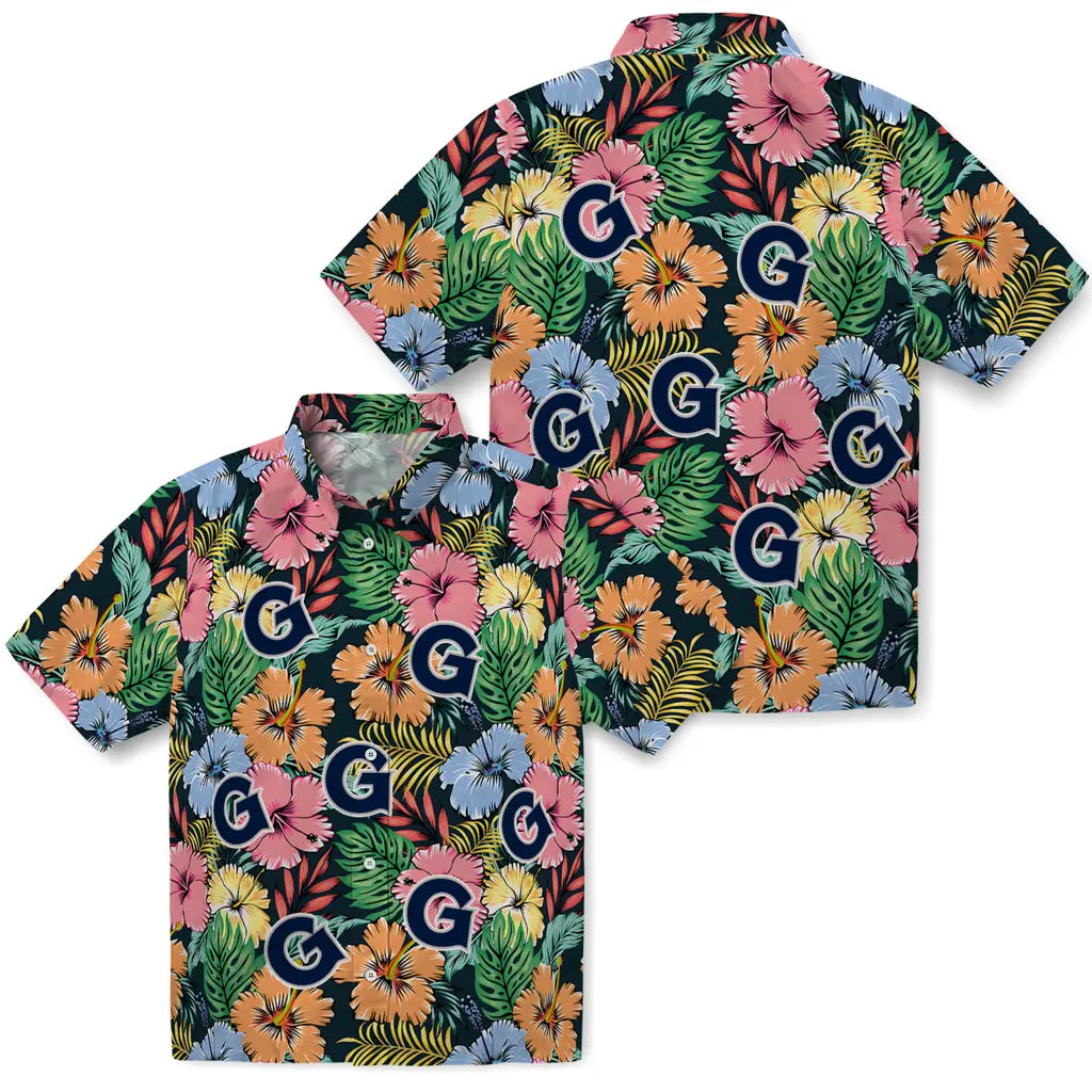 Georgetown Hoyas Hawaiian Shirt - Brilliant Hibiscus Garden | Hula Hawaiian Shirts