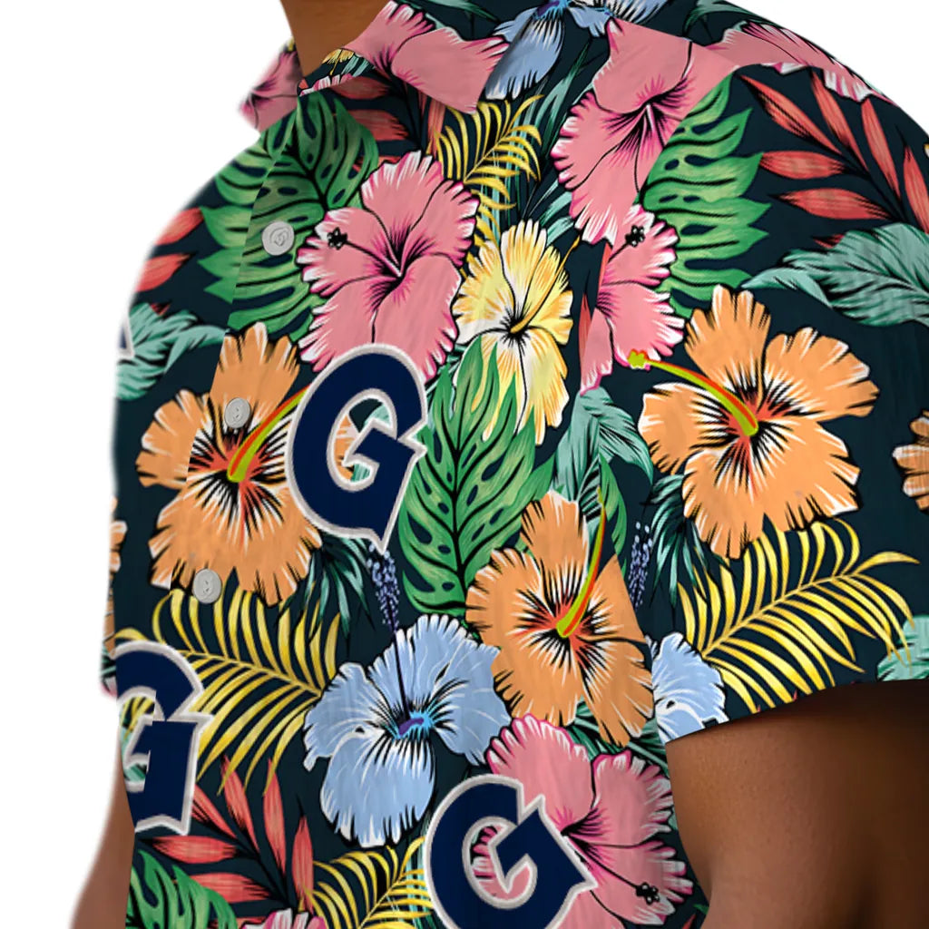 Georgetown Hoyas Hawaiian Shirt - Brilliant Hibiscus Garden | Hula Hawaiian Shirts