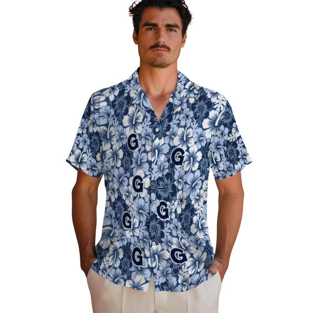 Georgetown Hoyas Hawaiian Shirt - Hibiscus Blooms | Hula Hawaiian Shirts